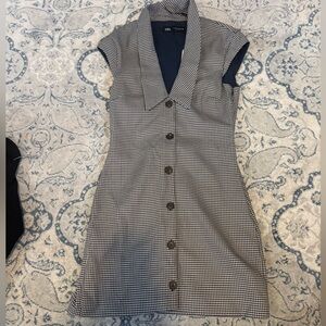 NwT Zara Brown and Navy  Houndstooth Mini Dress
